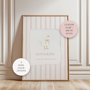 Benutzerdefinierte Name und Geburtsdaten Druck, Kinderzimmer Name, personalisiertes Geschenk, Vintage Alberne Gans Wandkunst, Mädchen Spielzimmer Poster, Baby-Dusche-Geschenk