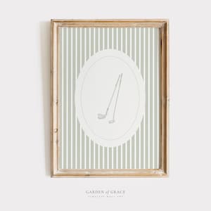 Wydruk do pokoju dziecięcego z kijami golfowymi | Dekoracja pokoju dziecięcego w stylu wiejskim Sage Green | Neutralna sztuka ścienna do pokoju dziecięcego w stylu vintage z motywem golfa | Pobieranie cyfrowe