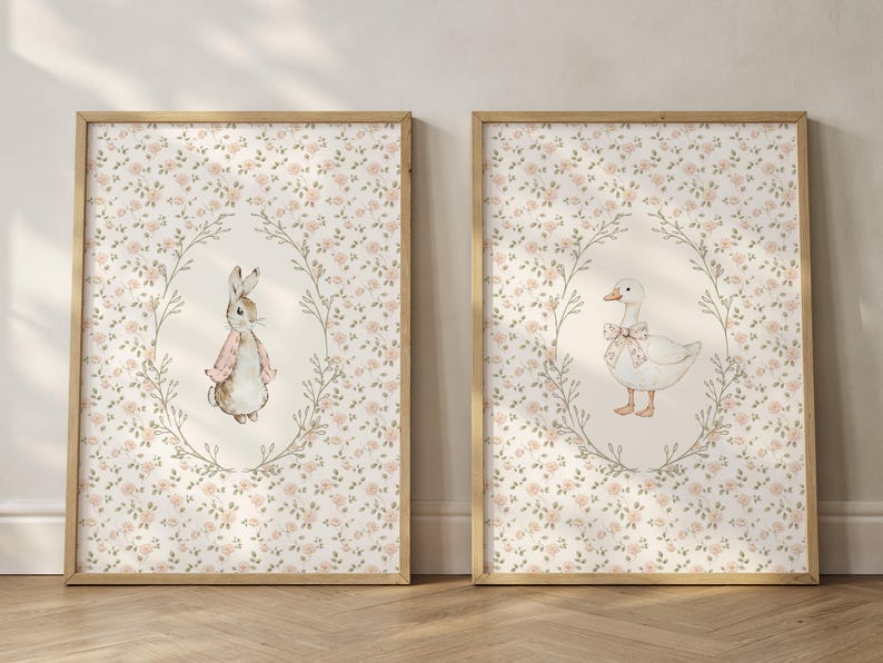 Bunny and Silly Goose Nursery Wall Art Set | Farmhouse Girl's Room ...