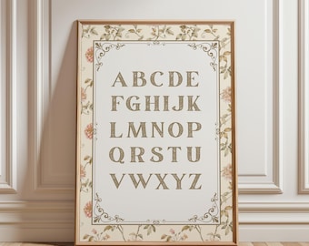 Floral Vintage Alphabet Wall Art | Farmhouse Kid's Room Decor | Educational ABC Print | Cute Homeschool Letter Poster | Nursery Art Print
