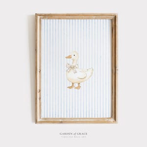 Silly Little Goose Nursery Wall Art | Duck Gingham Kid&#39;s Room Decor | Farm Animal Print | Baby Blue Poster | Vintage Goose Illustration