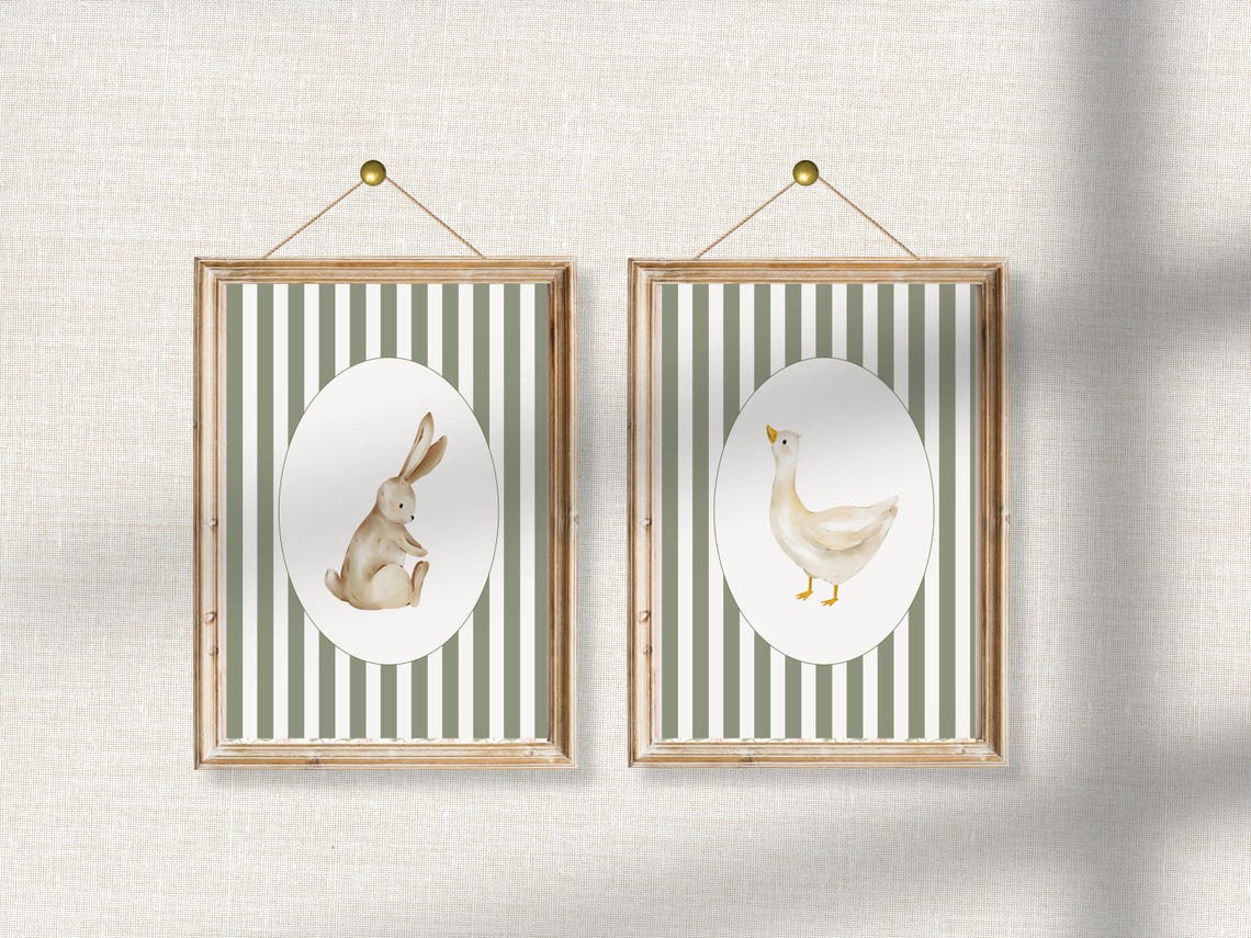 Bunny Goose Nursery Wall Art Set of 2, Farmhouse Kid's Room Decor, Farm ...