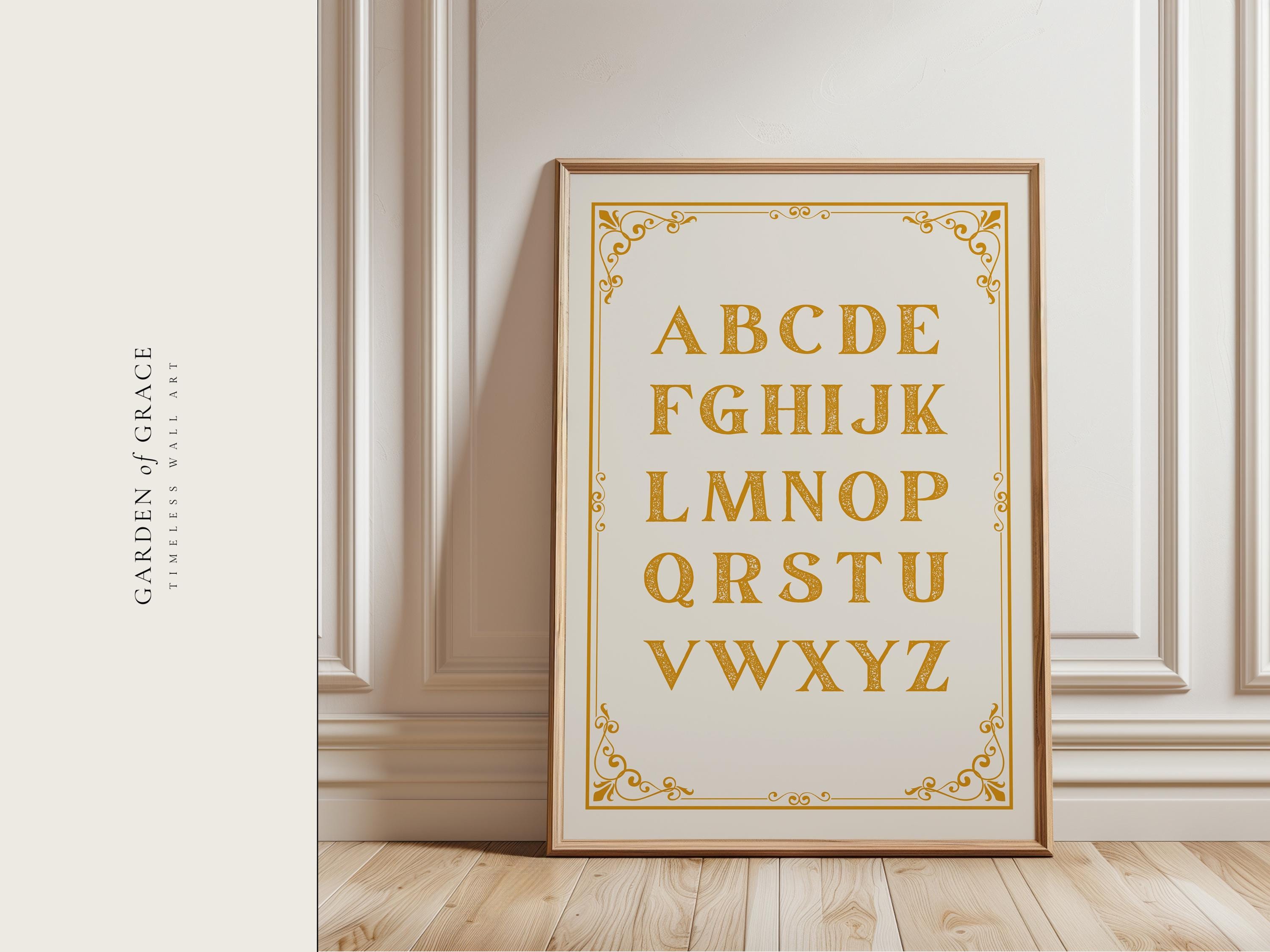 Vintage Alphabet Wall Art | Yellow Kid's Room Decor | Educational ABC ...