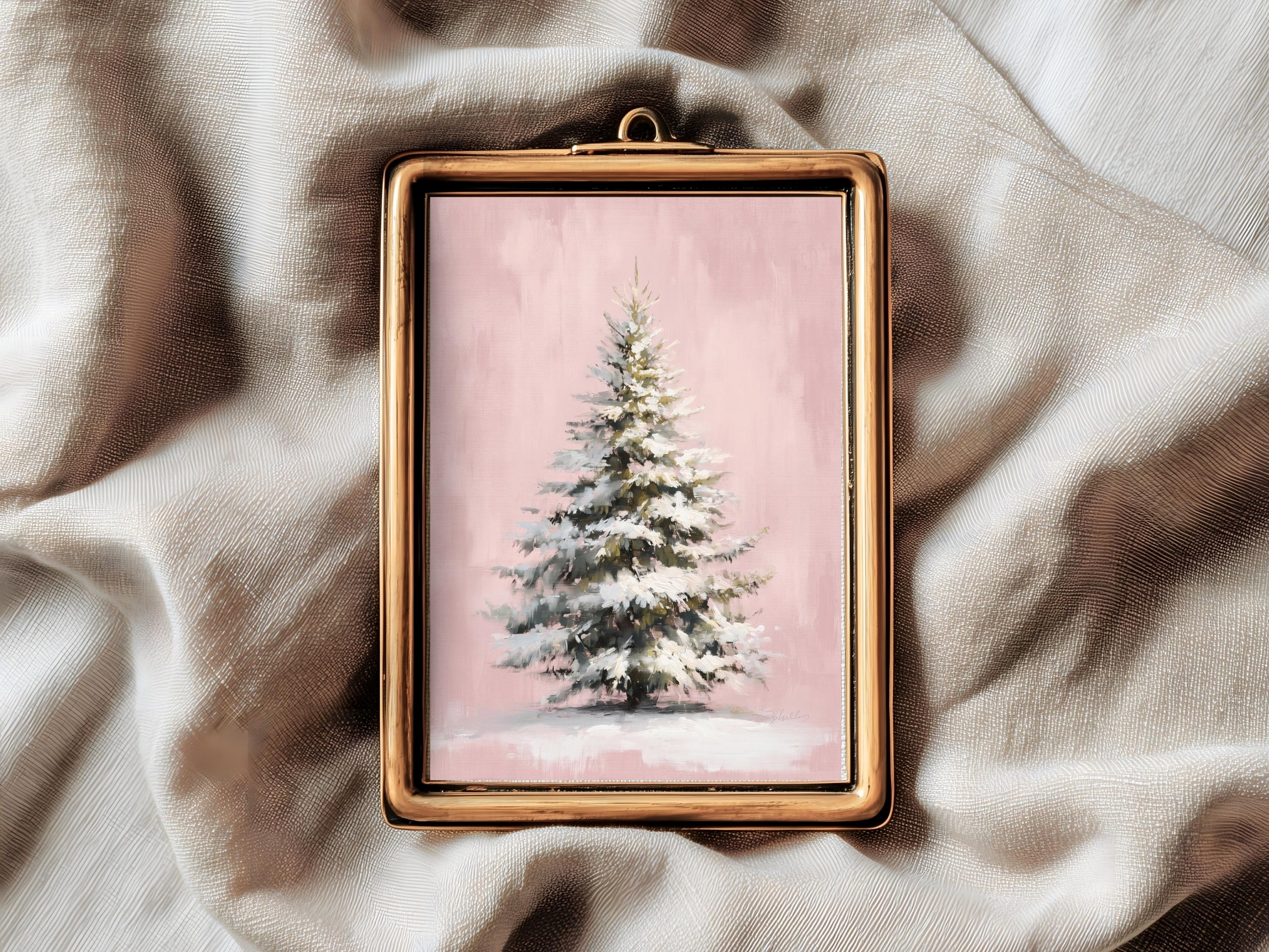 Soft Pink Christmas Tree Painting Wall Art Print for Nursery | December ...