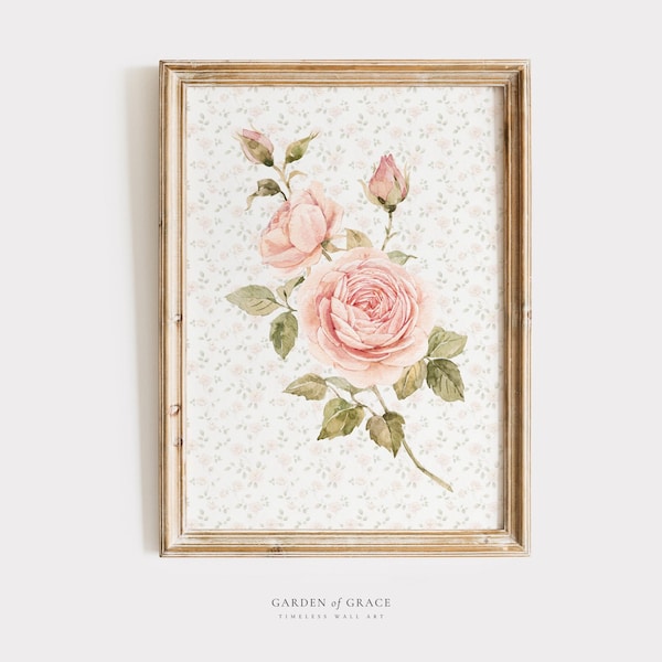 Pink Roses Nursery Art, Baby Girl Room Decor, Cottagecore Floral Illustration (Digital Download)