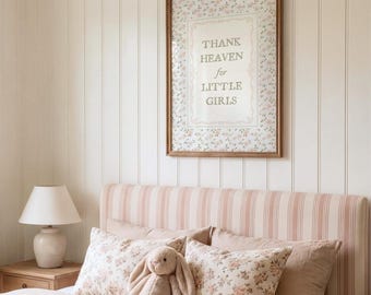 Danke Himmel für kleine Mädchen Kinderzimmer Wandkunst, Bauernhaus Mädchens Zimmer Dekor Druck, blass / Salbei Grün Floral Poster, Vintage Cottagecore Zitat