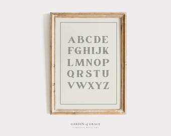 Vintage Alphabet Wall Art | Pale/Sage Green Kid's Room Decor | Educational ABC Print | Beige Homeschool Letter Poster | Nursery Art Print