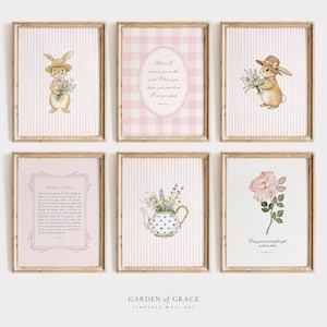 Pink Christian Nursery Gallery Wall Set of 6 | Timeless Bible Verse Art | Vintage Girl&#39;s Playroom Decor | Scripture Print | DIGITAL DOWNLOAD