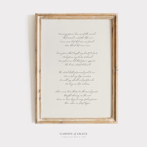 Amazing Grace Hymn Wall Art | Christian Farmhouse, Apartment, Room Decor Print in Beige | Subtle Song Lyrics | Vintage Quote, Baptism Gift image 1