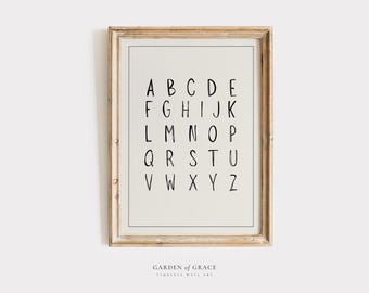 Vintage Alphabet Wall Art | Neutral Color Kid's Room Decor | Educational ABC Print | Beige Homeschool Letter Poster | Nursery Art Print