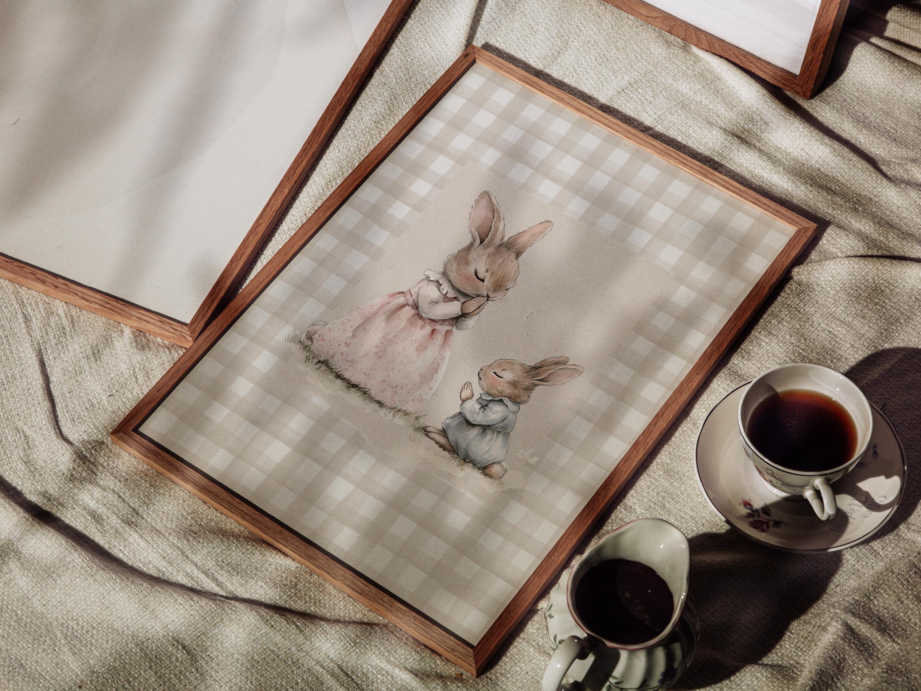 Baby Rabbit Praying Praying Mom and Baby Rabbit Nursery Wall Art, Printable Christian Kid's ...