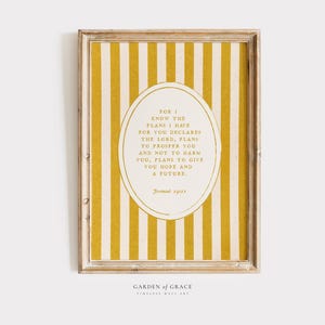 Jeremiah 29:11 - For I Know the Plans Nursery Wall Art, Christian Mustard Yellow Decor, Bible Verse Print, Vintage Scripture Decor for Girl