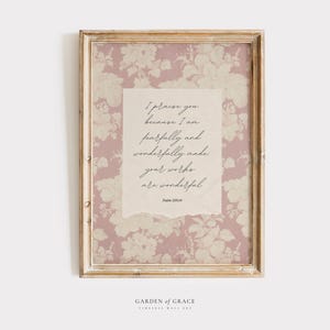 Psalm 139:14 - Fearfully and Wonderfully Made Nursery Wall Art, Christian Pale Pink Kid&#39;s Room Decor | Bible Verse Print | Vintage Decor
