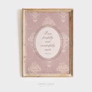 Psalm 139:14 - Fearfully and Wonderfully Made Nursery Wall Art, Christian Pale Pink Kid&#39;s Room Decor | Bible Verse Print | Vintage Decor