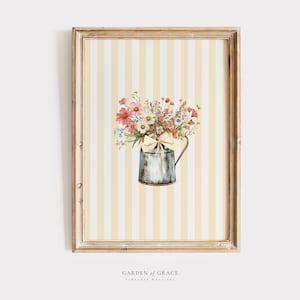 Wildflowers on Yellow Wall Art for Nursery | Farmhouse Girl's Room Decor | Yellow Striped Print | Endless Summer Poster, Floral Illustration
