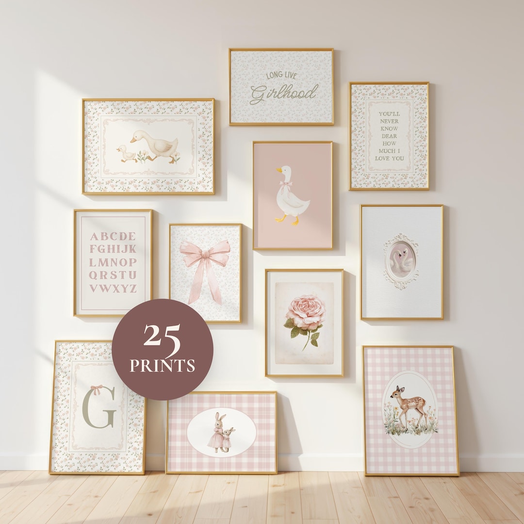 Print Set for Nursery, 25 Blush Pink Timeless Rose Garden Gallery Wall ...