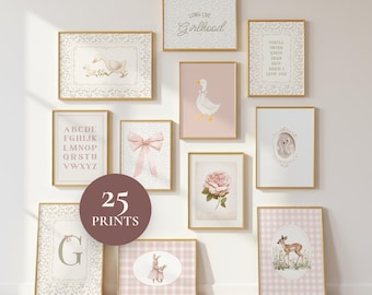 Print Set for Nursery, 25 Blush Pink Timeless Rose Garden Gallery Wall Prints, (DIGITAL DOWNLOAD) Vintage Girl Decor
