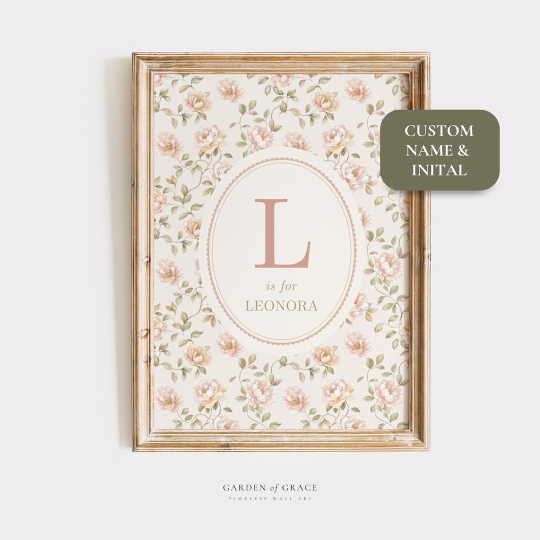 Name Print for Nursery Print, Custom Floral Vintage Girl Decor (digital ...