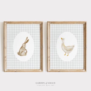 Vintage Goose and Bunny Nursery Wall Art Set of 2 | Farmhouse Kid's ...