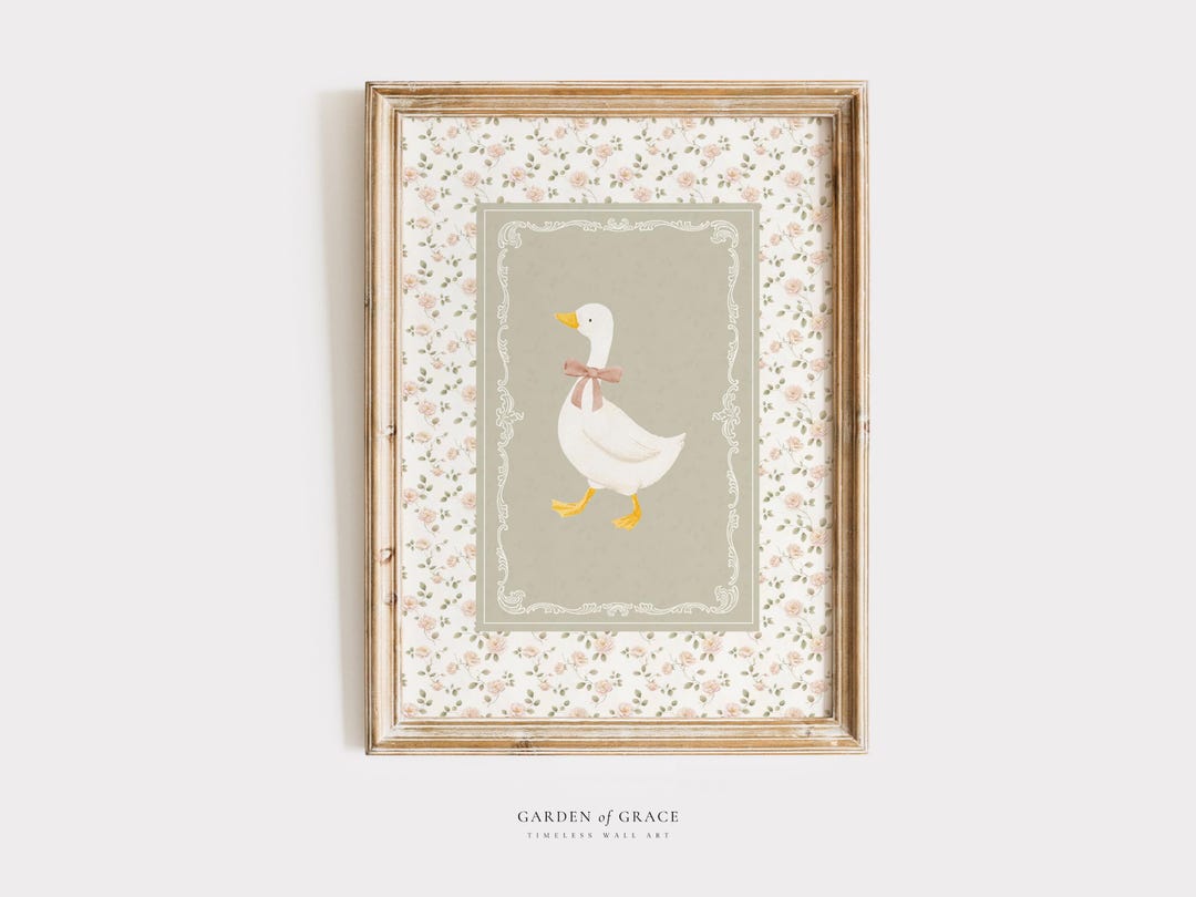 Goose Cottagecore Nursery Wall Art , Farmhouse Kid's Room Decor, Sage ...