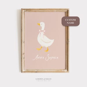 Custom Silly Goose Name Nursery Wall Art Print, Soft Pink Girl Room Decor, Personalized Gift, Vintage Cottagecore Playroom or Birth Prints