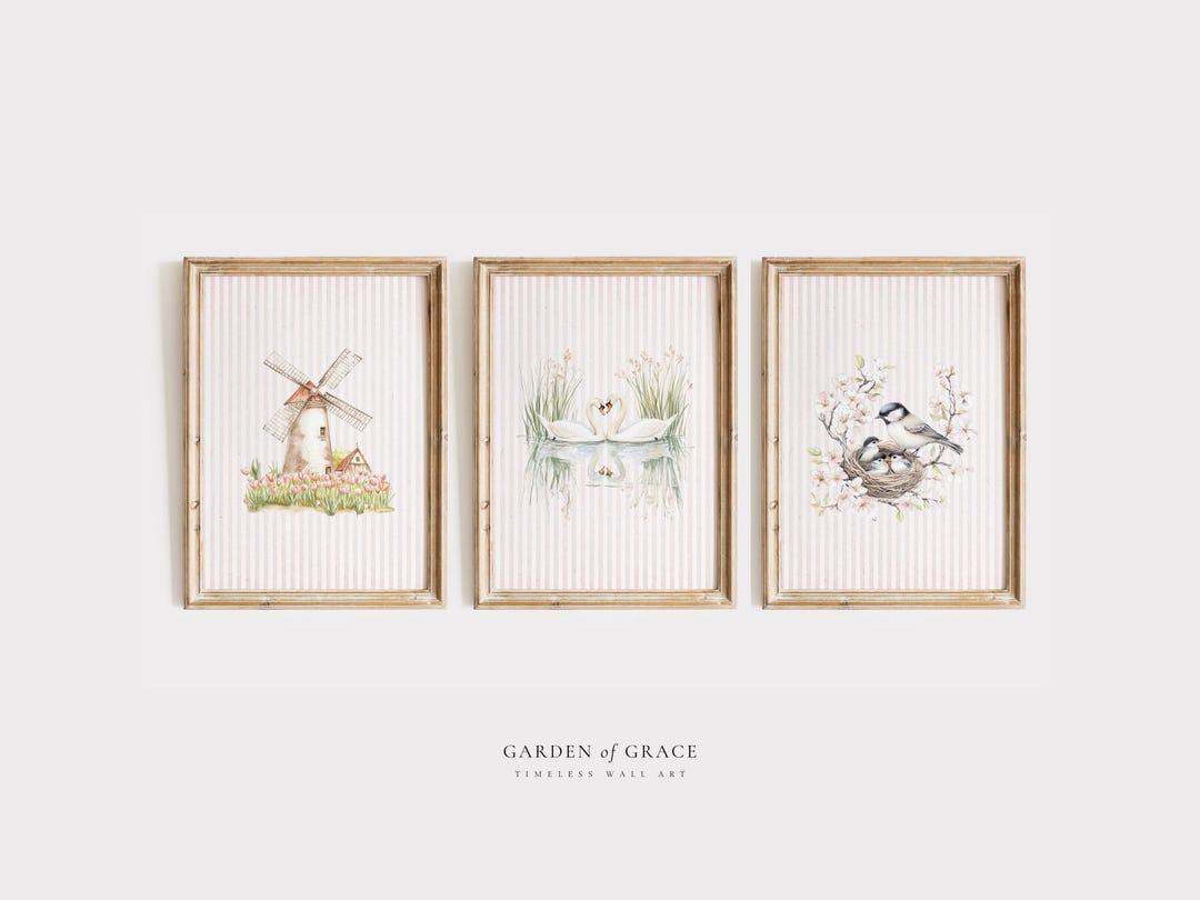 Vintage Pink Nursery Art Prints | Farmhouse Cottagecore Set of 3 ...