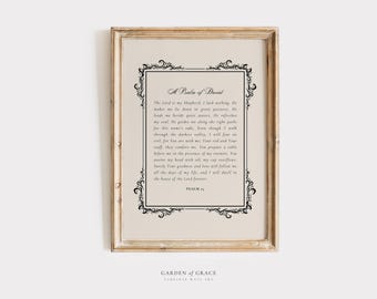 Psalm 23: de heer is mijn herder muurkunst | Christelijk neutraal appartementdecor | Afdrukbare bijbelversafdruk | Vintage schriftafdruk