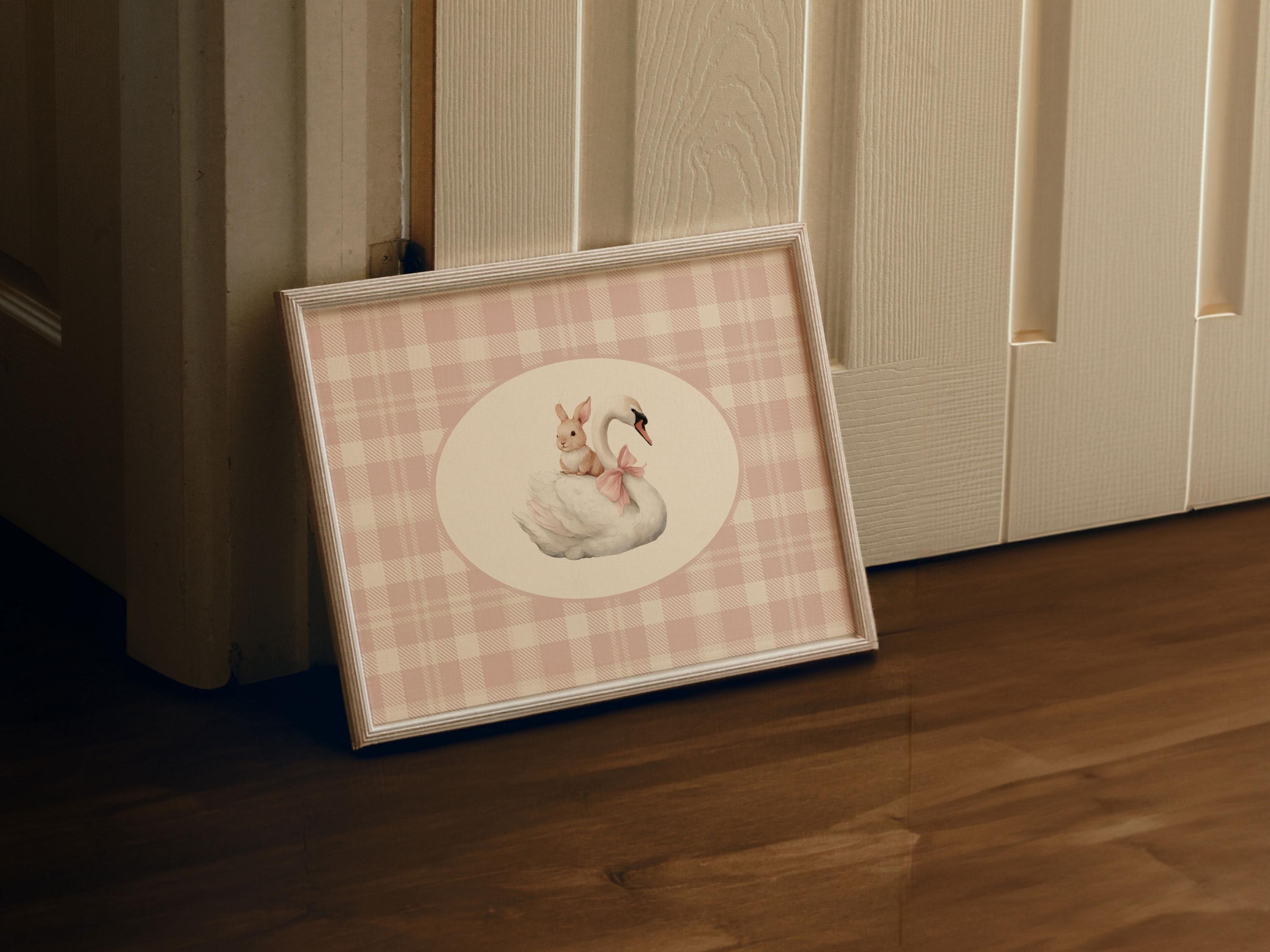 Swan and Bunny Nursery Wall Art Print, Pink Girl Room Decor, Blush Pink ...