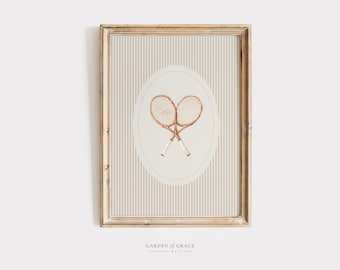 Lámina infantil con raquetas de tenis vintage / Decoración neutra para habitación de bebé o niño con temática deportiva / Acuarela imprimible con temática deportiva / Arte unisex