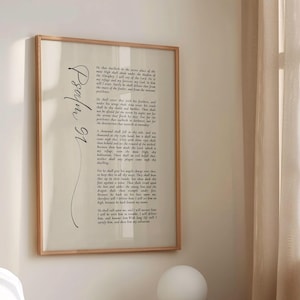 Psalm 91 Väggkonst KJV | Kristna konsttryck Subtila | Modernt utskrivbart bibelverstryck | Vintage bibeltryck, babyshower-dopgåva