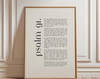 Arte de parede do Salmo 91 KJV | Impressões de arte cristãs sutis | Impressão moderna de versículos bíblicos para impressão | Impressão de escritura vintage, presente de batismo de chá de bebê