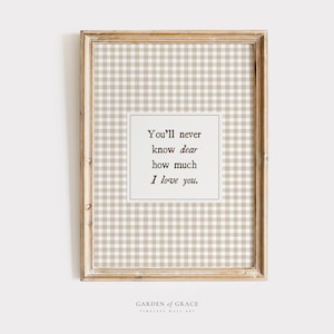 You&#39;ll Never Know Dear Gingham Wall Art for Nursery, Gender Neutral Color Beige Farmhouse Kid&#39;s Room Decor, Vintage Cottagecore Print