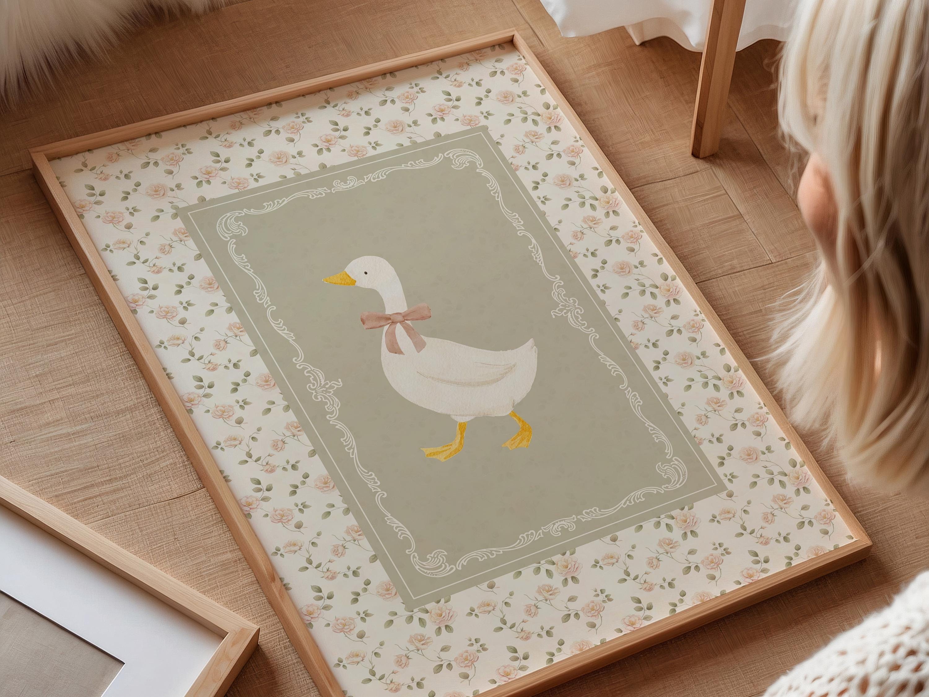 Goose Cottagecore Nursery Wall Art , Farmhouse Kid's Room Decor, Sage ...