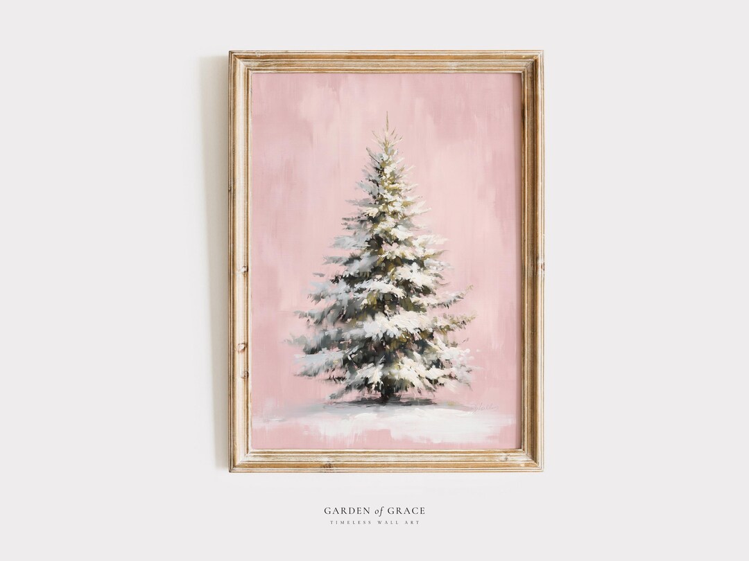 Soft Pink Christmas Tree Painting Wall Art Print for Nursery | December ...