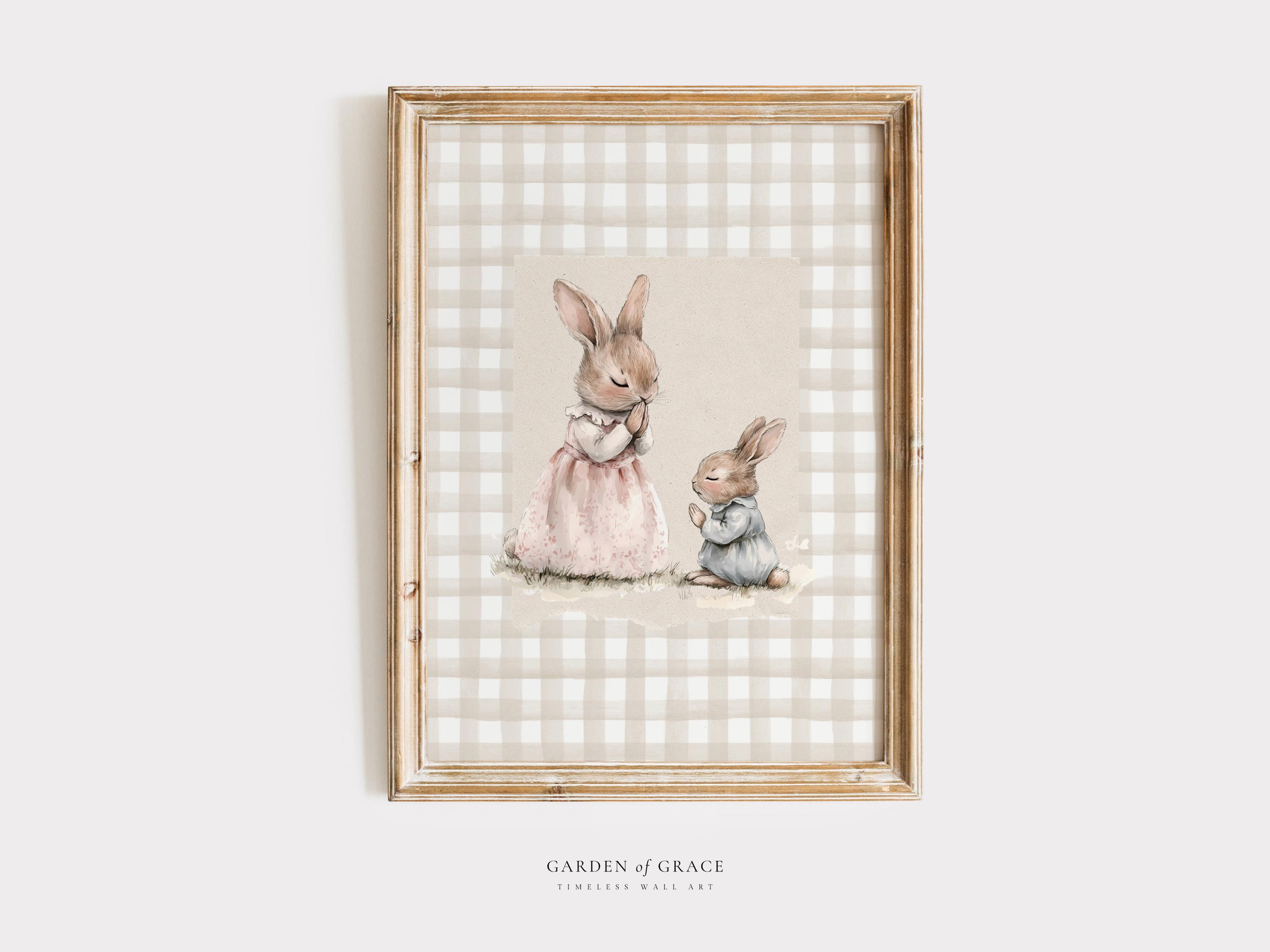 Baby Rabbit Praying Praying Mom and Baby Rabbit Nursery Wall Art, Printable Christian Kid's ...