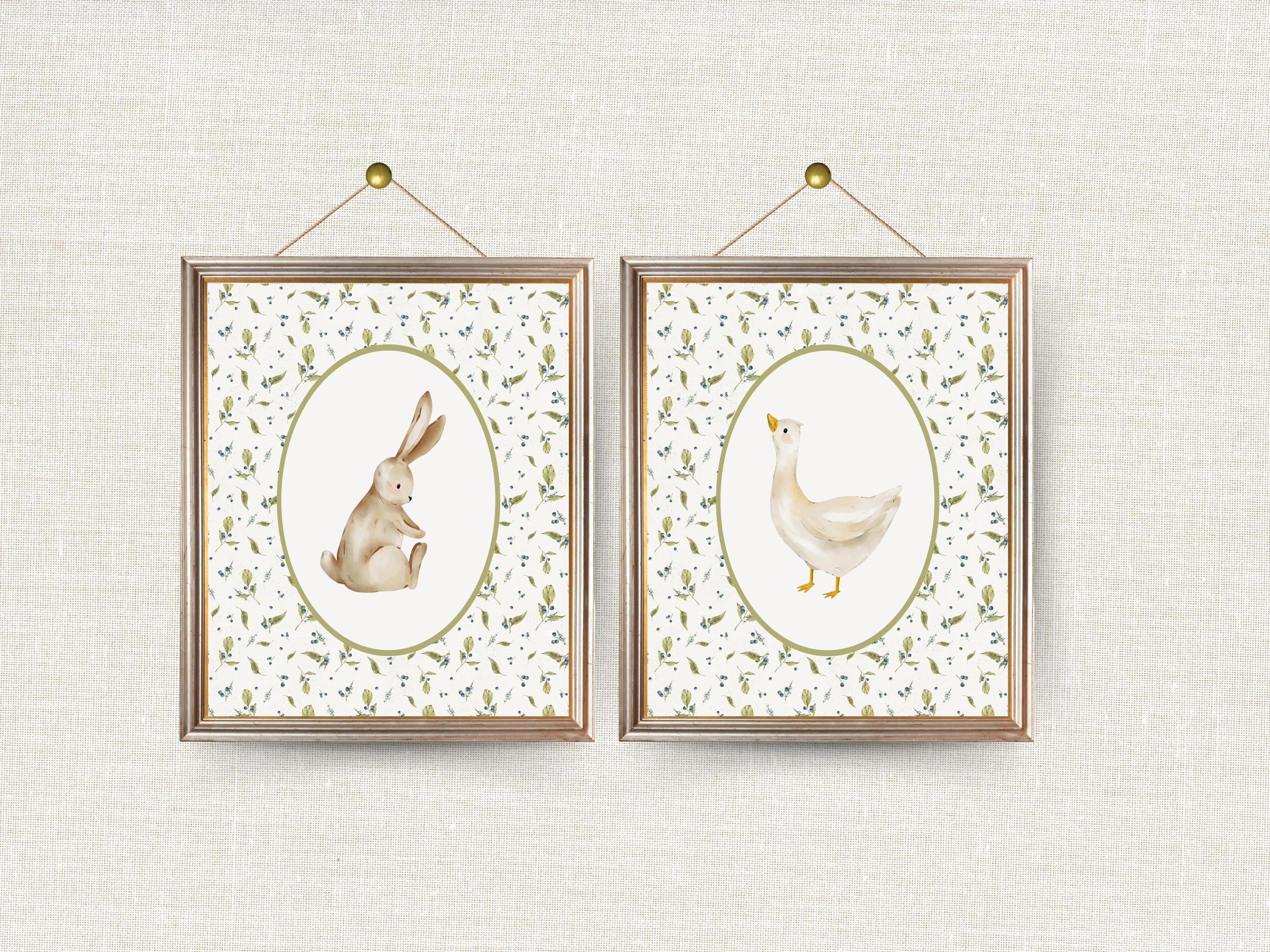 Goose and Bunny Nursery Wall Art Set, Vintage Goose Baby Room Decor ...