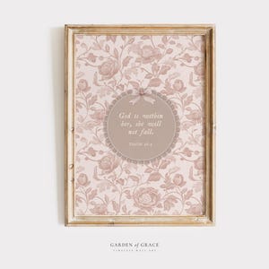 God is Within Her, She Will Not Fall Psalm 46:5 Nursery Wall Decor, Pink Vintage Girl Room Art Print, Floral Bible Verse, Christian Prints