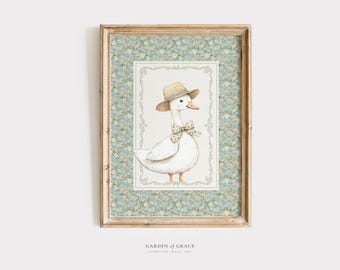 Silly Goose Nursery Wall Art, Vintage Goose Baby Room Decor, Storybook Farm Animal Nursery Printable (Digital Download)