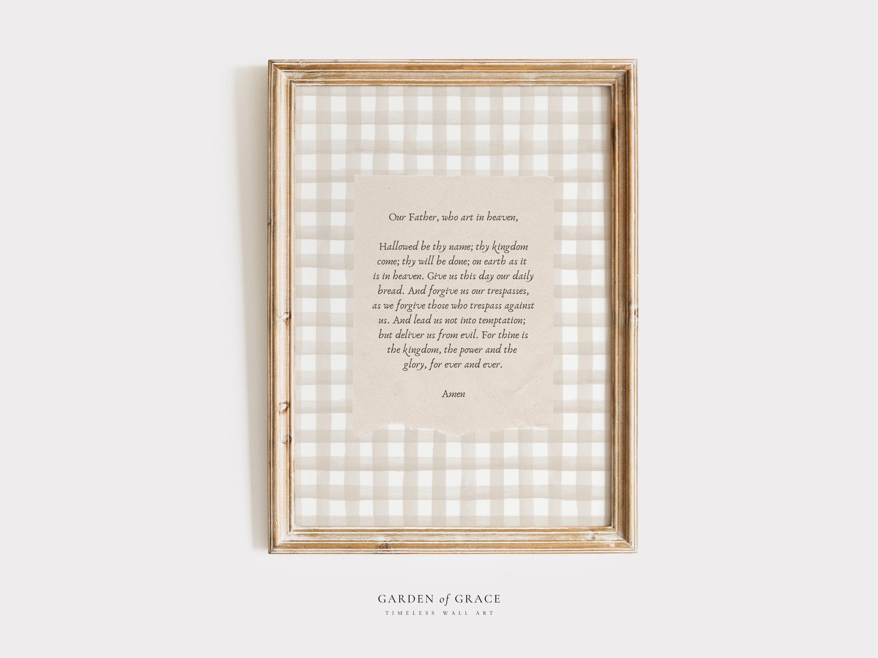The Lord's Prayer Nursery Faith Wall Art | Christian Neutral Kid's Room Decor | Gingham Bible Verse Print | Scripture Farmhouse Decor