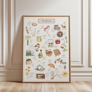 Cottagecore-alfabettabel | Neutrale kleur kinderkamerdecoratie | Educatieve ABC-afdruk | Beige thuisschoolboerderijposter | Kunstafdruk in de klas