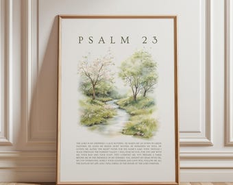 Psalm 23: de heer is mijn herder muurkunst | Christelijk natuurlijk appartementdecor | Afdrukbare bijbelversafdruk | Vintage schriftafdruk
