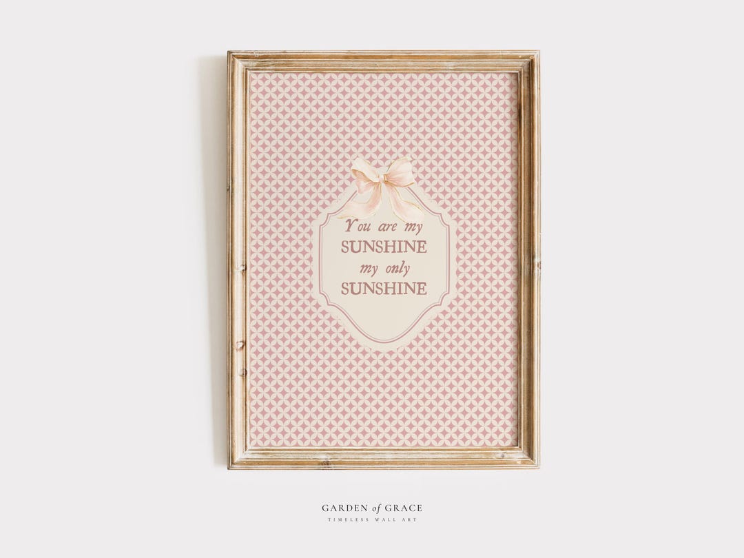 Vintage Pink Nursery Rhyme Wall Art, You Are My Sunshine Quote Girl ...