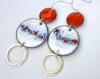 Geometric contemporary design enamel statement earrings orange