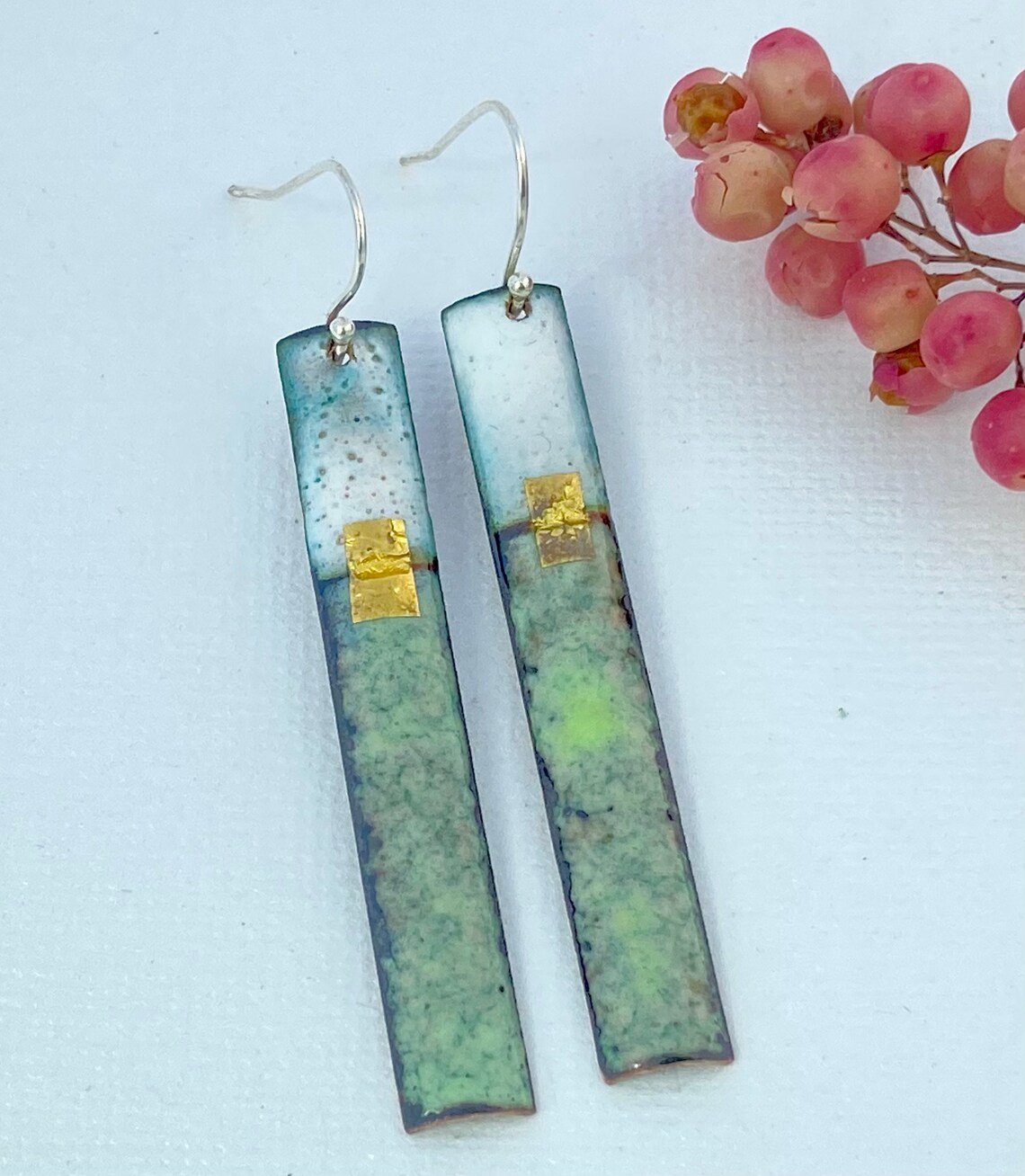 Ariel Sage Green Rectangle Drop Earrings
