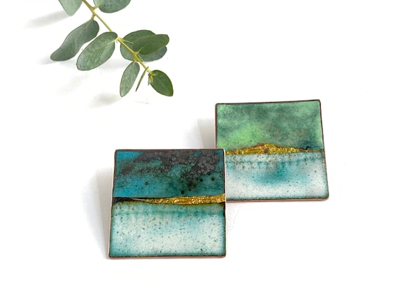 Blue Square pin - Enamel brooch inspired by beaches and British landscapes