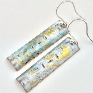 Rectangle enamel drop earrings - white & gold