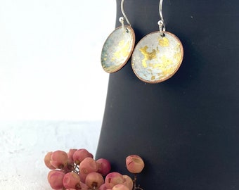 Enamel bowl drop earrings - white & gold