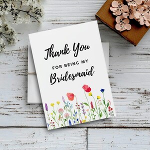 Bedankkaart bruidsmeisje | Gepersonaliseerd ontwerp met wilde bloemen voor bruidsfeest - bruidsmeisje, bruidsmeisje, hoofdbruidsmeisje, bloemenmeisje