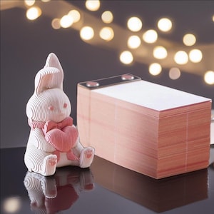 San Valentino, Love Rabbit 3D Memo Pad, Block Art Tearaway Notepad, Coniglietto carino, Artistic Block 3D Notepad