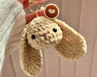 Crochet Mochi Loppy Mocha Bunny Keychain | Cute Handmade Amigurumi Bag Charm | MochiMallowCreations